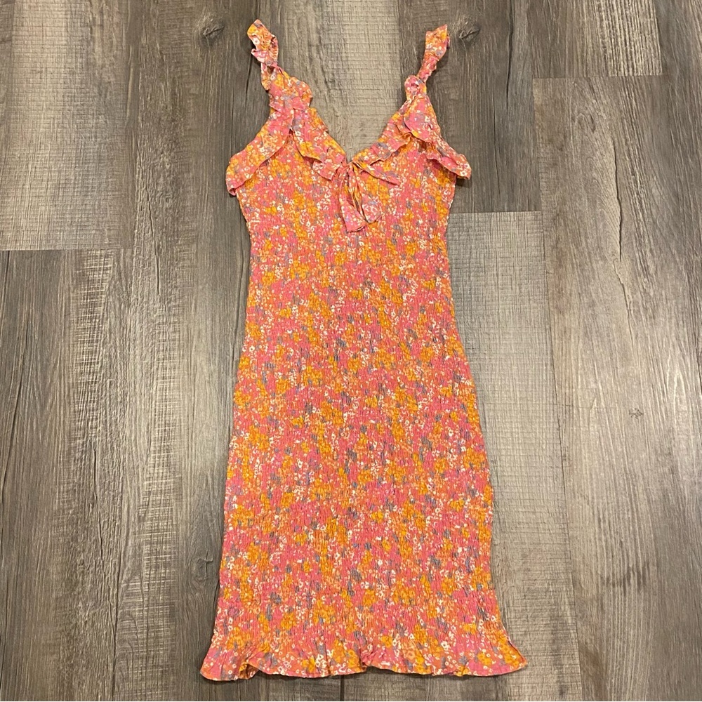 Pink Floral Smocked Mini Dress Small